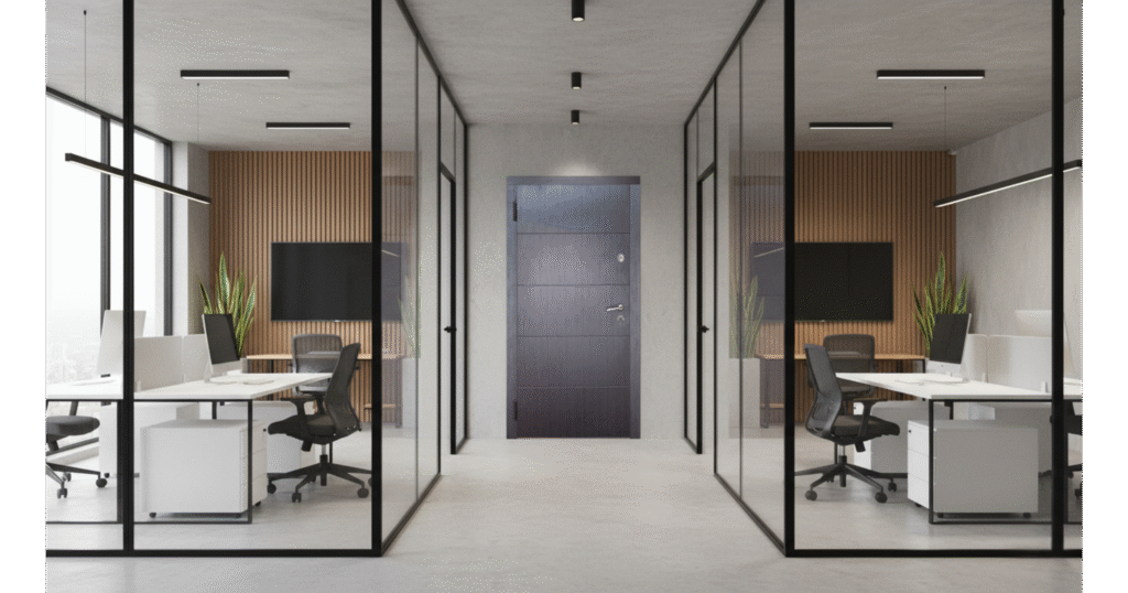 Moderan dizajn sigurnosnih vrata sa opšivkom u tamnom drvenom dekoru