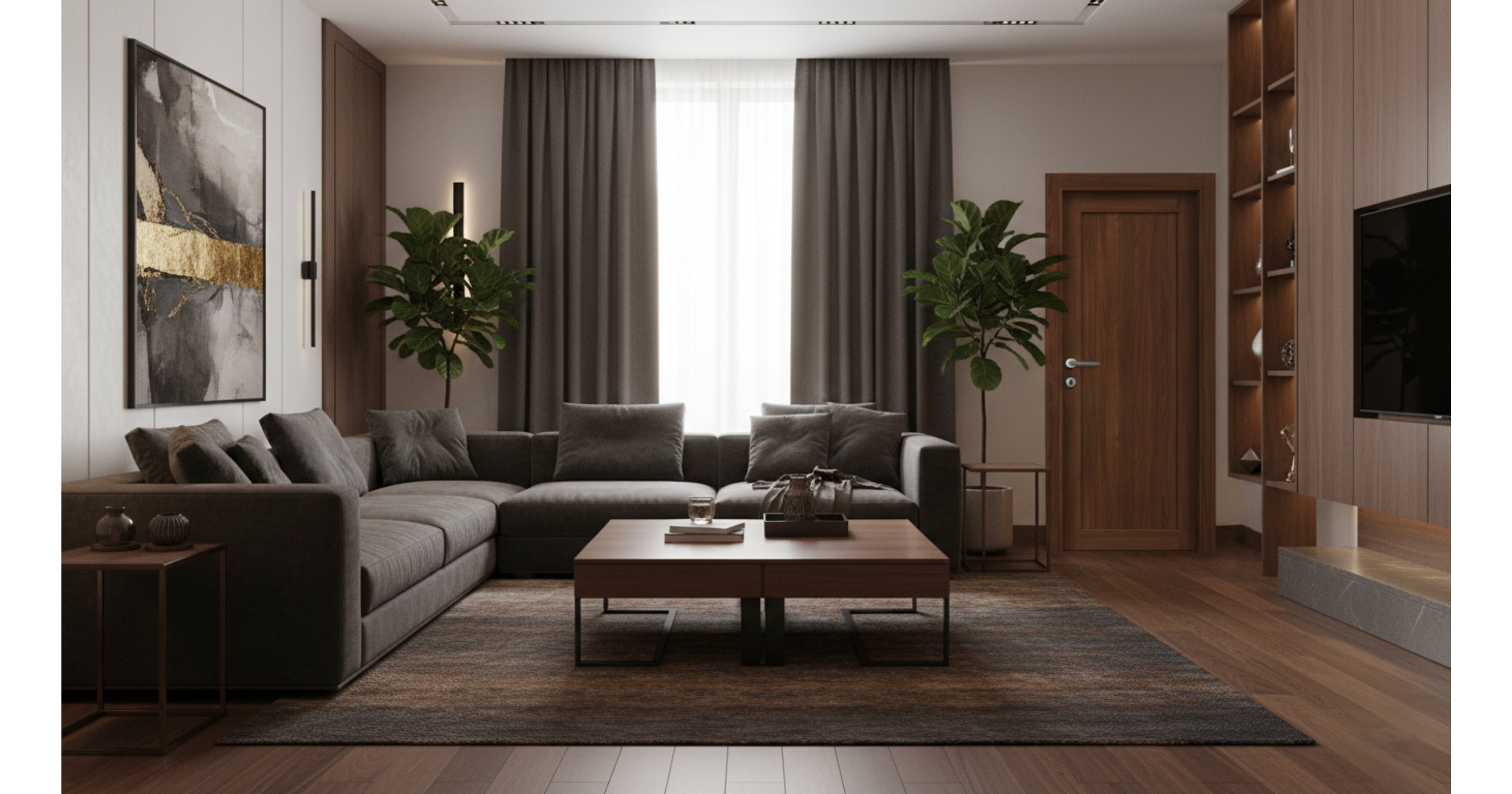 tamni dekor premium sobnih vrata u boji orah u elegantnom okruženju sa metalik detaljima