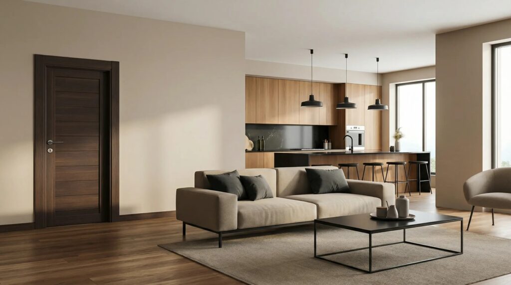 moderni enterijer sa tamnim sobnim vratima